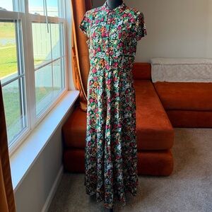Philosophy Floral Button-Front Maxi Dress in Green, Orange, Red and Black